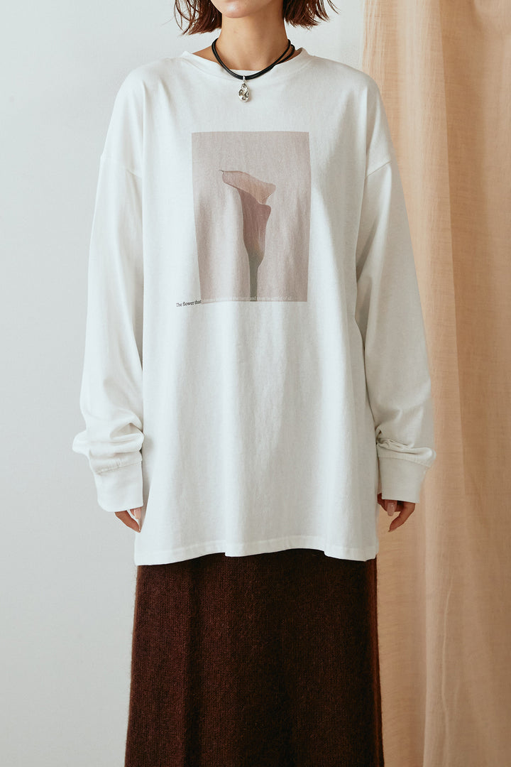 天竺フラワープリントロングTシャツ/ホワイト1