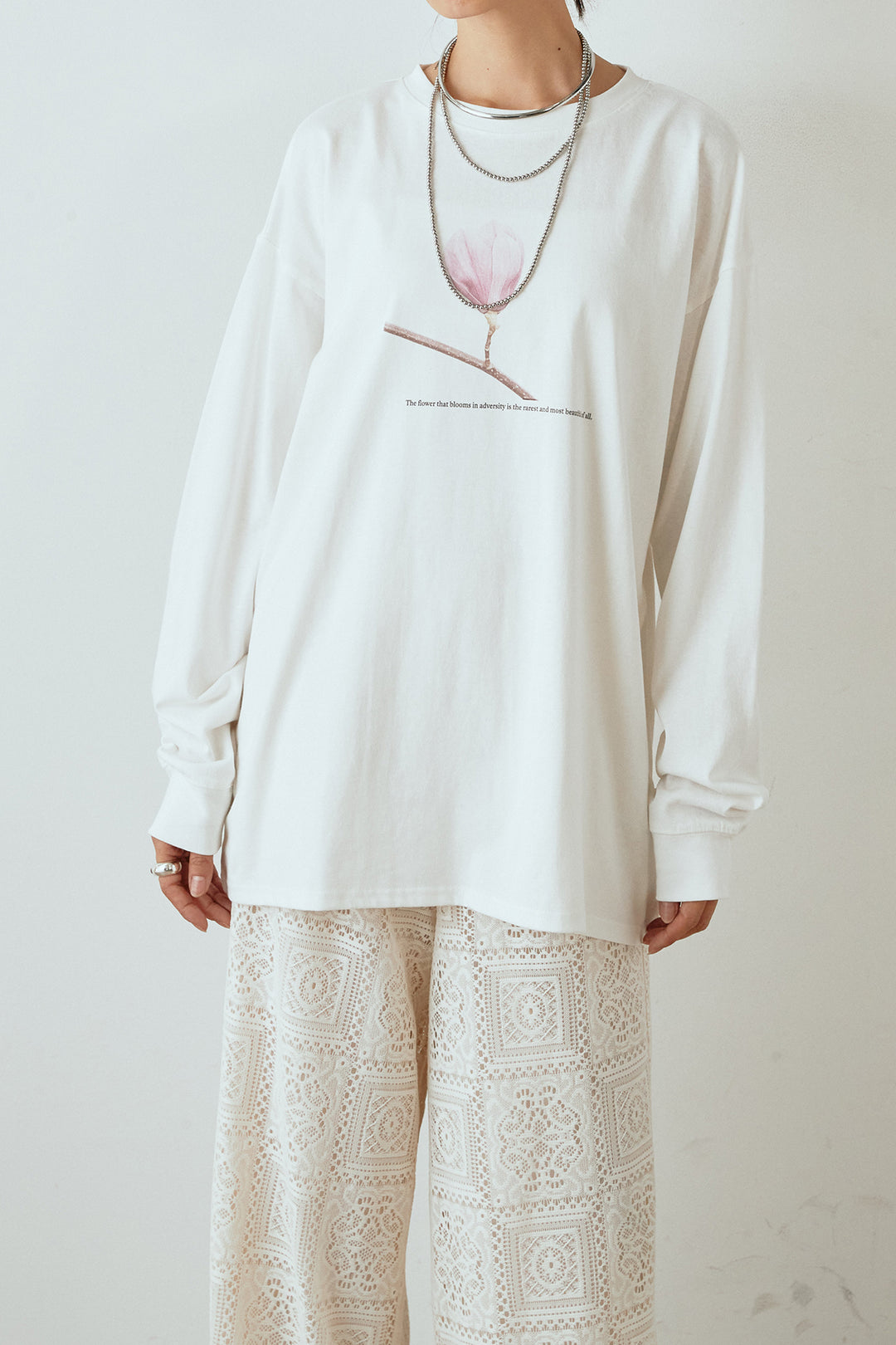 天竺フラワープリントロングTシャツ/ホワイト3