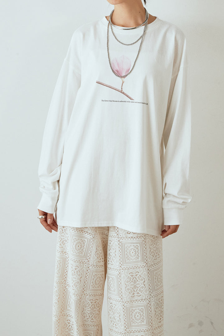 天竺フラワープリントロングTシャツ/ホワイト3