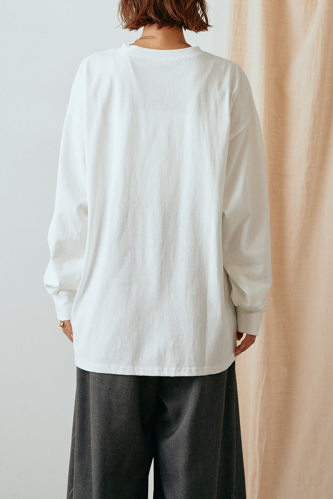 天竺ウーマンプリントロングTシャツ/ホワイト1