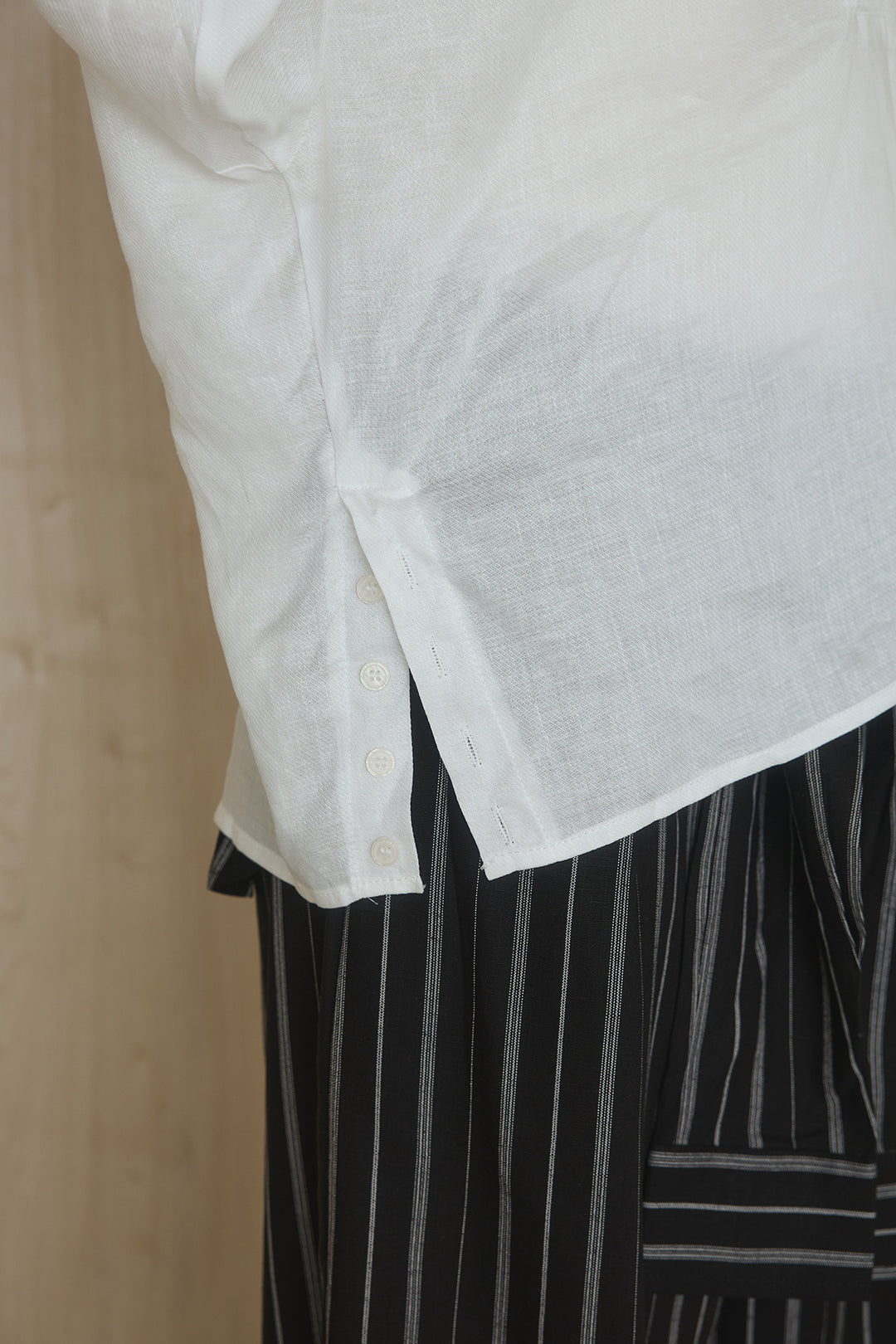 [SET]襟付きボタンブラウス+ウエスト巻きピンストライプパンツ(2set)