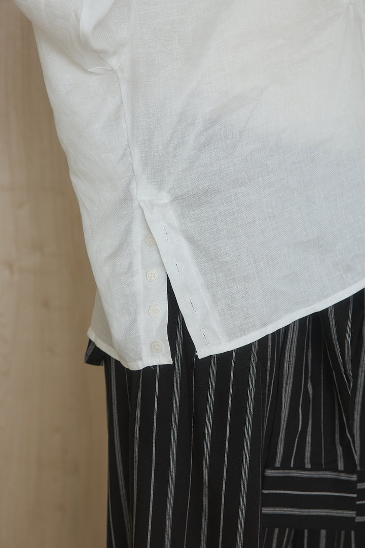 [SET]襟付きボタンブラウス+ウエスト巻きピンストライプパンツ(2set)