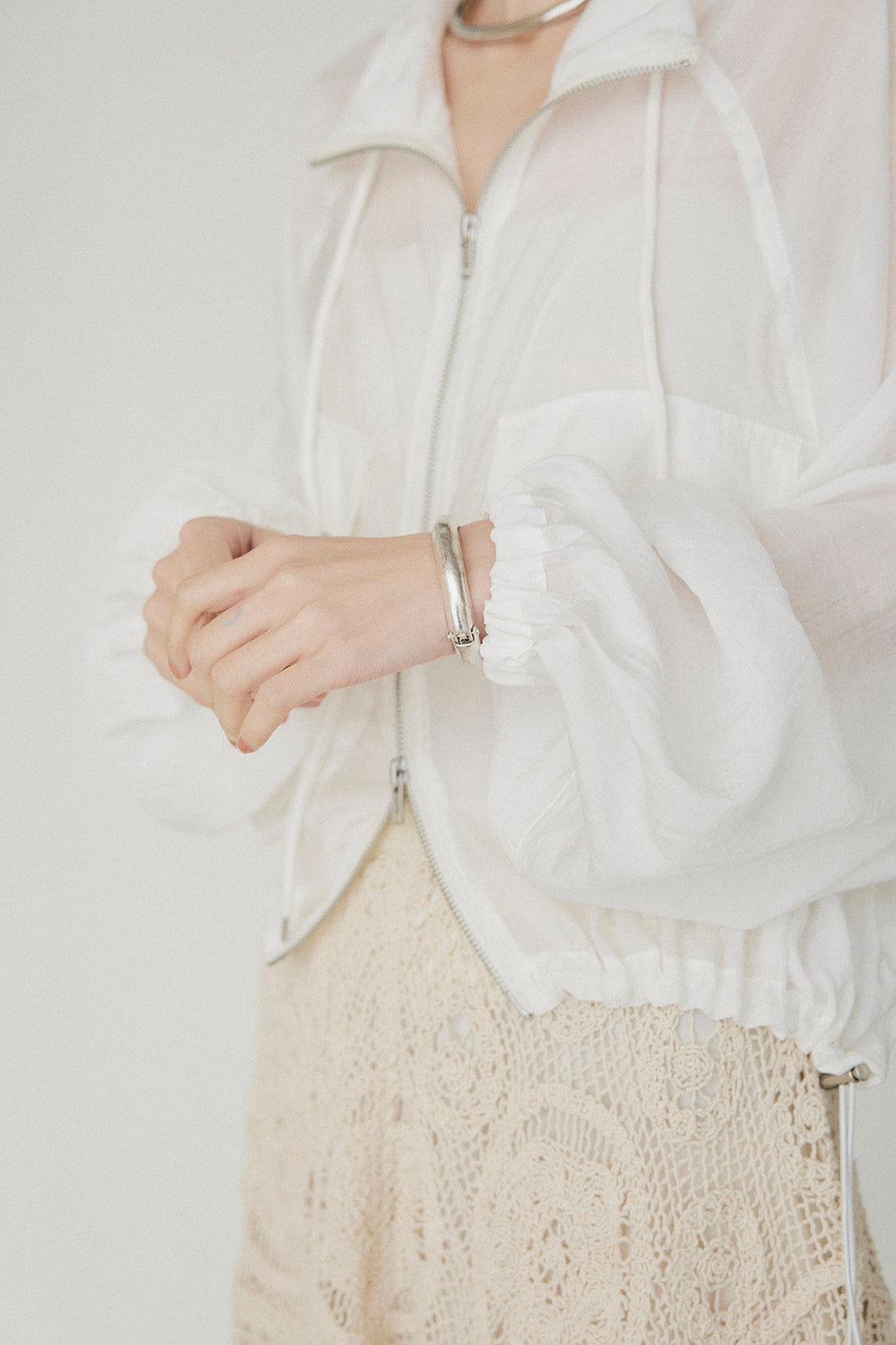 [SET]裾ドロストシアーWジップフーディーブルゾン+ウエスト折り返しワイドパンツ(2set)