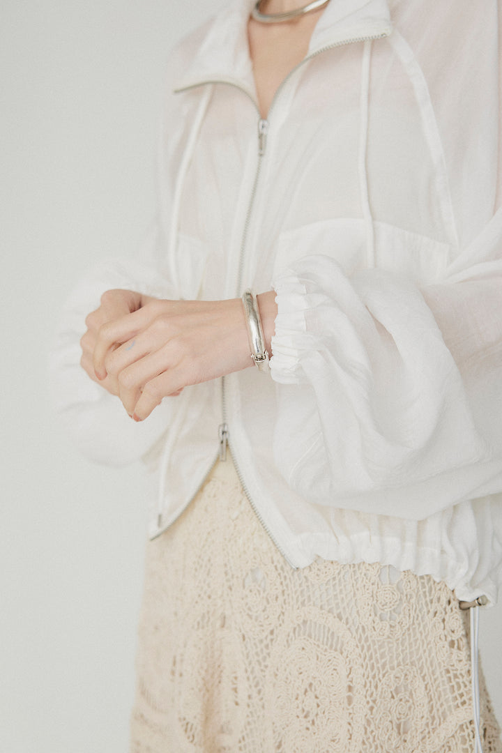 [SET]裾ドロストシアーWジップフーディーブルゾン+ウエスト折り返しワイドパンツ(2set)