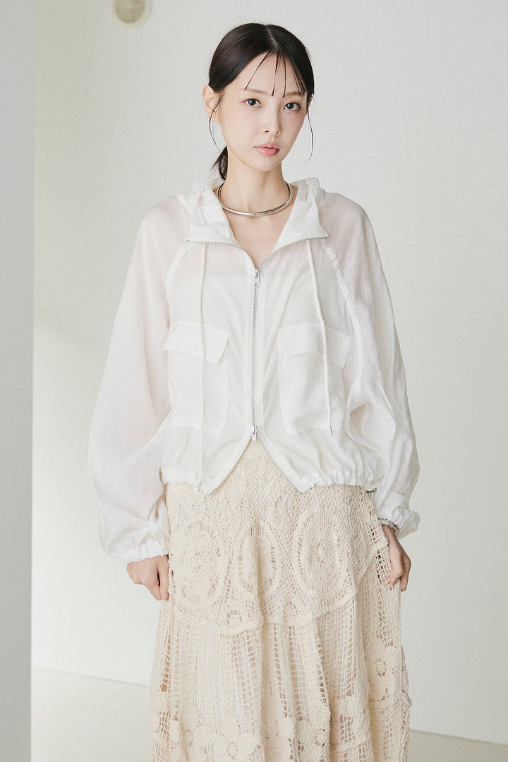 [SET]裾ドロストシアーWジップフーディーブルゾン+ウエスト折り返しワイドパンツ(2set)