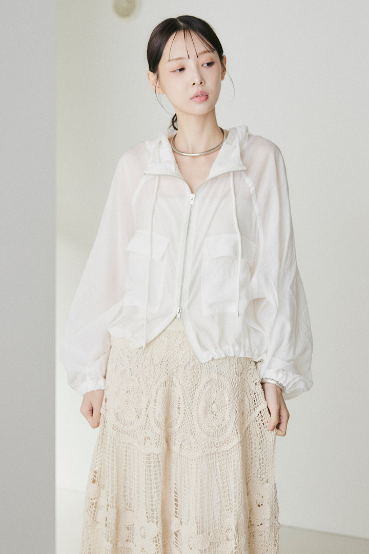 [SET]裾ドロストシアーWジップフーディーブルゾン+ウエスト折り返しワイドパンツ(2set)