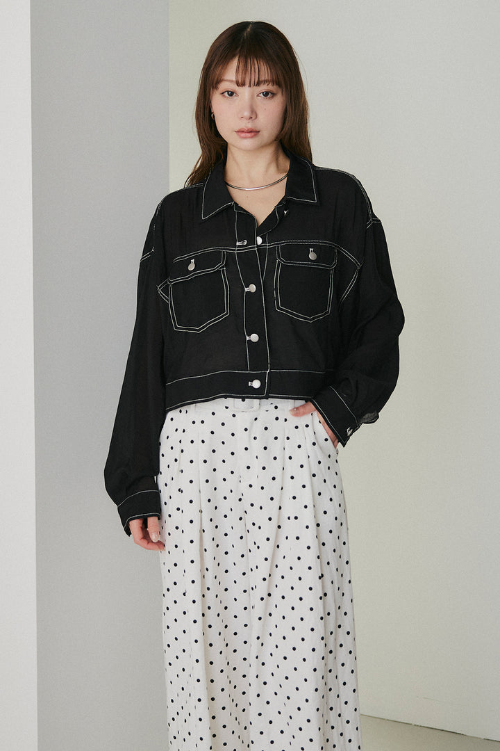 【即納】配色ステッチシアーシャツ