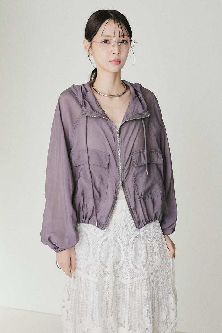 [SET]裾ドロストシアーWジップフーディーブルゾン+ウエスト折り返しワイドパンツ(2set)