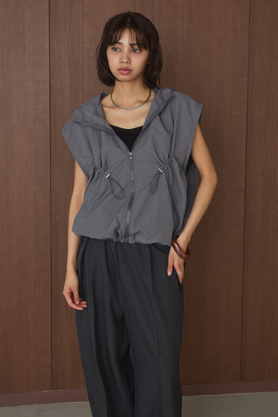 【即納】シャーリングドロストナイロンフードベスト