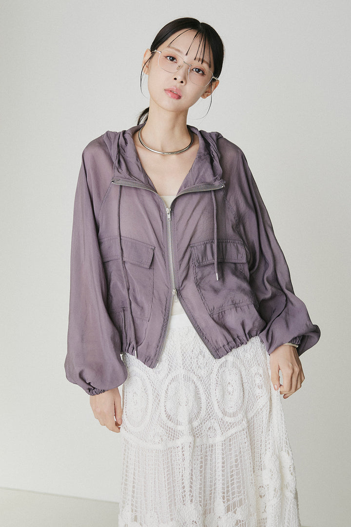 [SET]裾ドロストシアーWジップフーディーブルゾン+ウエスト折り返しワイドパンツ(2set)