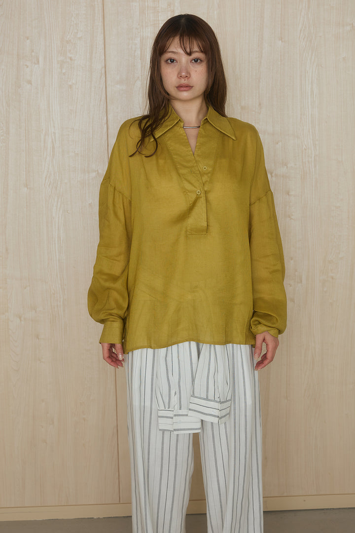 [SET]襟付きボタンブラウス+ウエスト巻きピンストライプパンツ(2set)