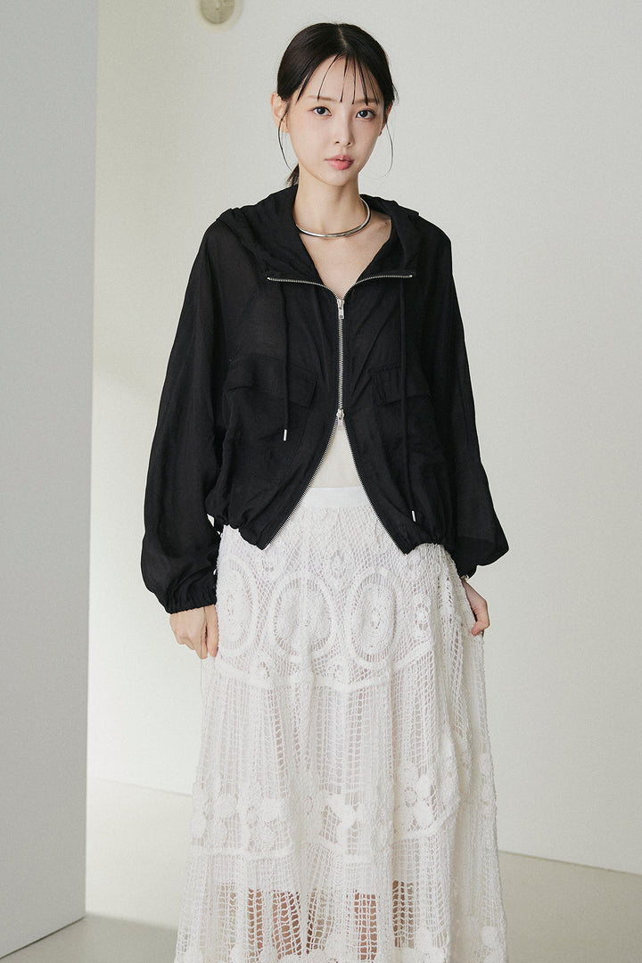 [SET]裾ドロストシアーWジップフーディーブルゾン+ウエスト折り返しワイドパンツ(2set)