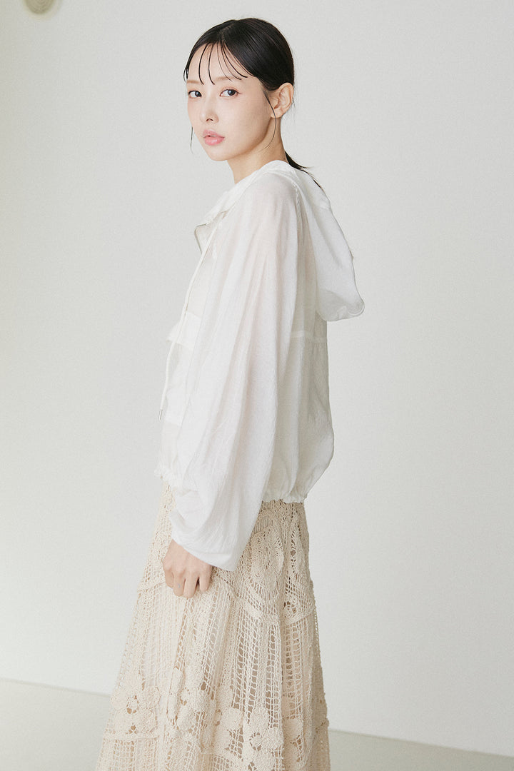 [SET]裾ドロストシアーWジップフーディーブルゾン+ウエスト折り返しワイドパンツ(2set)