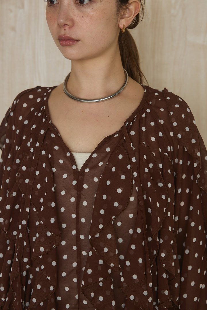 [SET]ドットフリル長袖ブラウス+コットンポリツータックセンターシームカーブパンツ(2set)