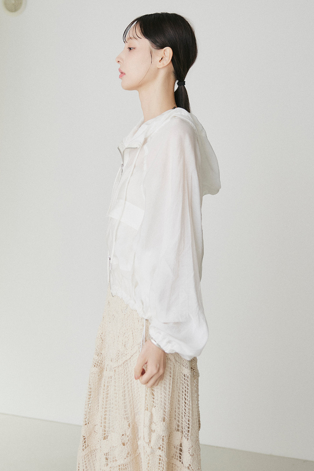 [SET]裾ドロストシアーWジップフーディーブルゾン+ウエスト折り返しワイドパンツ(2set)