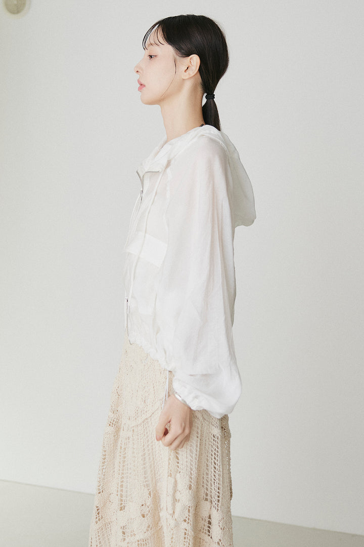 [SET]裾ドロストシアーWジップフーディーブルゾン+ウエスト折り返しワイドパンツ(2set)