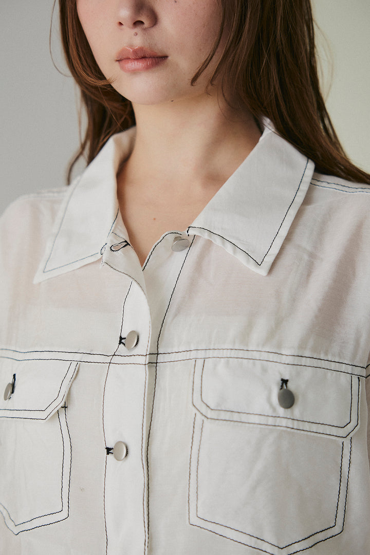 【即納】配色ステッチシアーシャツ