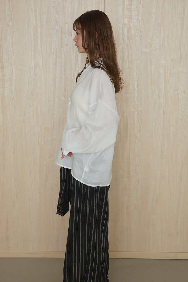 [SET]襟付きボタンブラウス+ウエスト巻きピンストライプパンツ(2set)