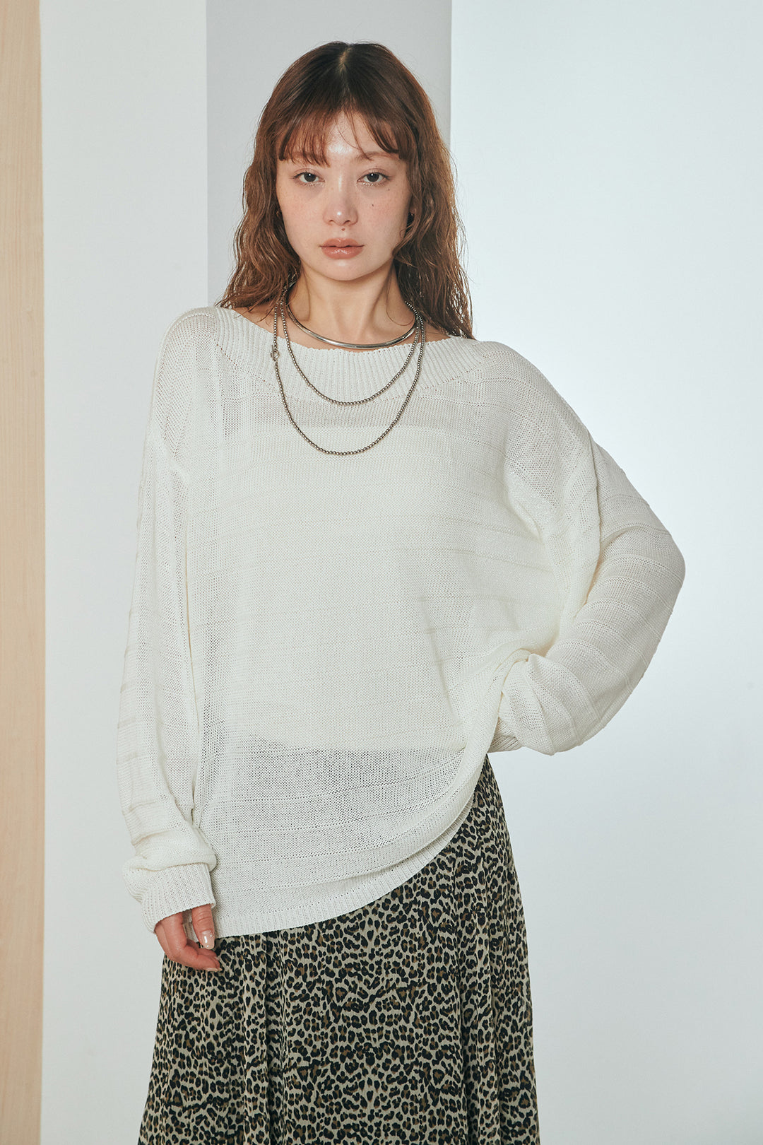 [SET]麻混リラックスニットトップス+ベルト付きカラーデニムパンツ(2set)