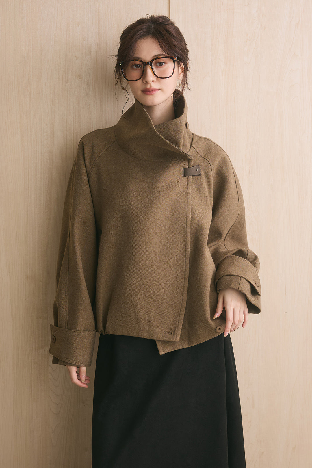 [SET]配色トリム２WAYカラーコート+リーフ柄ベロアレーススカート(2set)