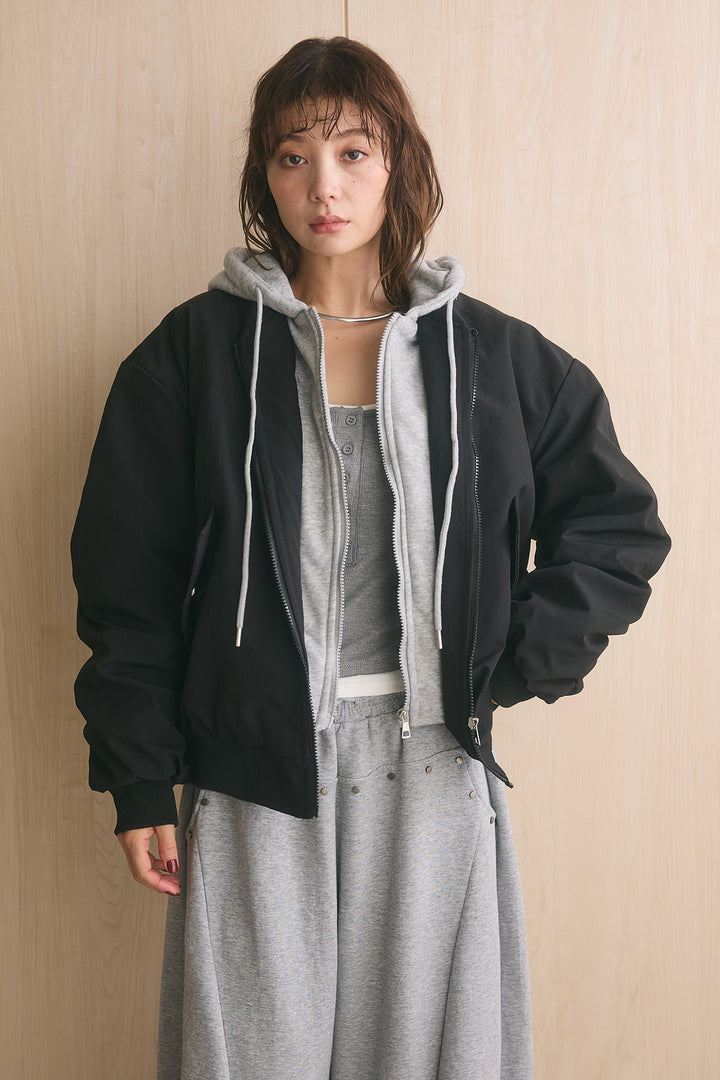 [SET]カレッジロゴフーディーブルゾン+フロントボタンコーデュロイスカート(2set)