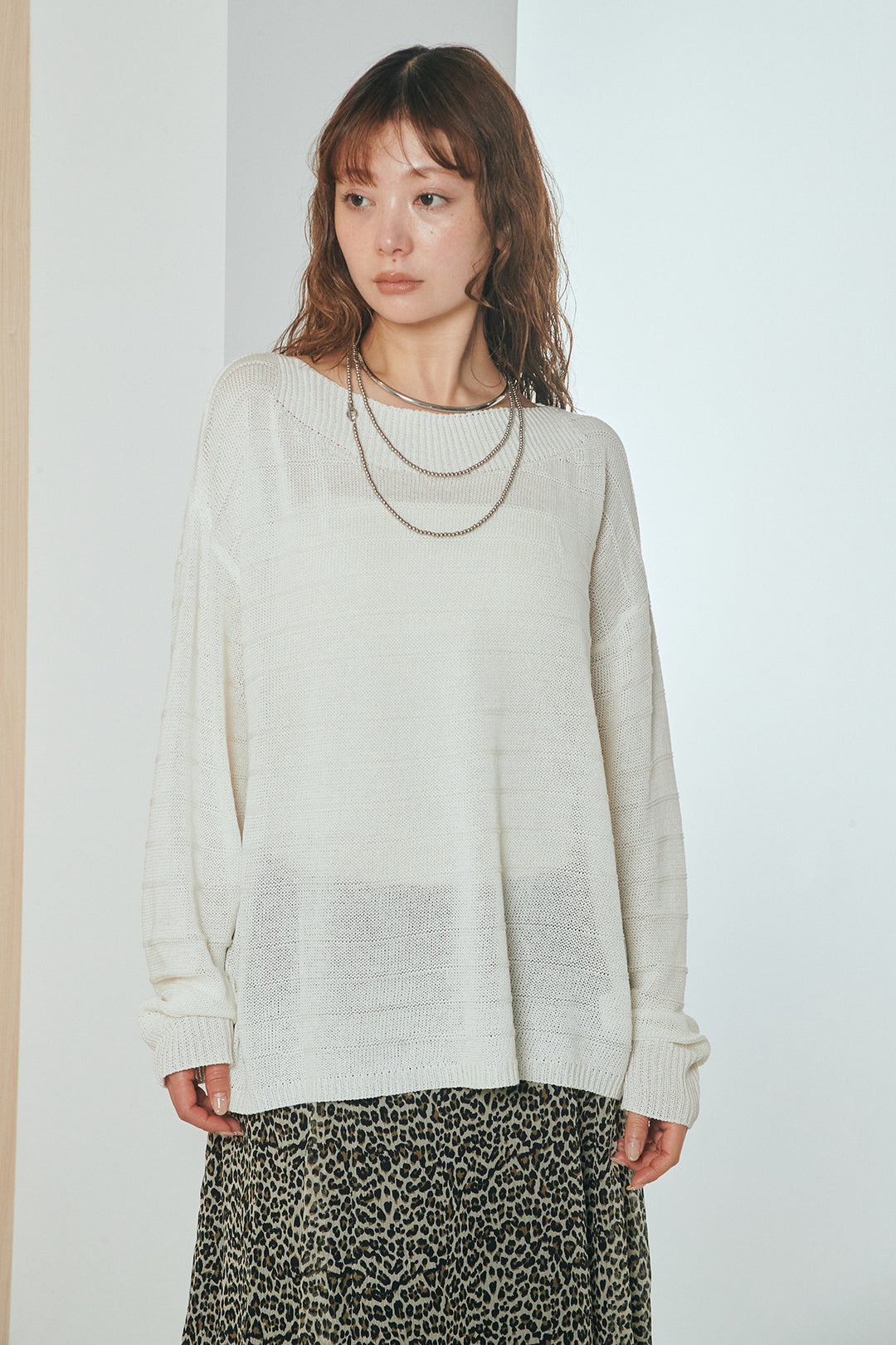 [SET]麻混リラックスニットトップス+ベルト付きカラーデニムパンツ(2set)