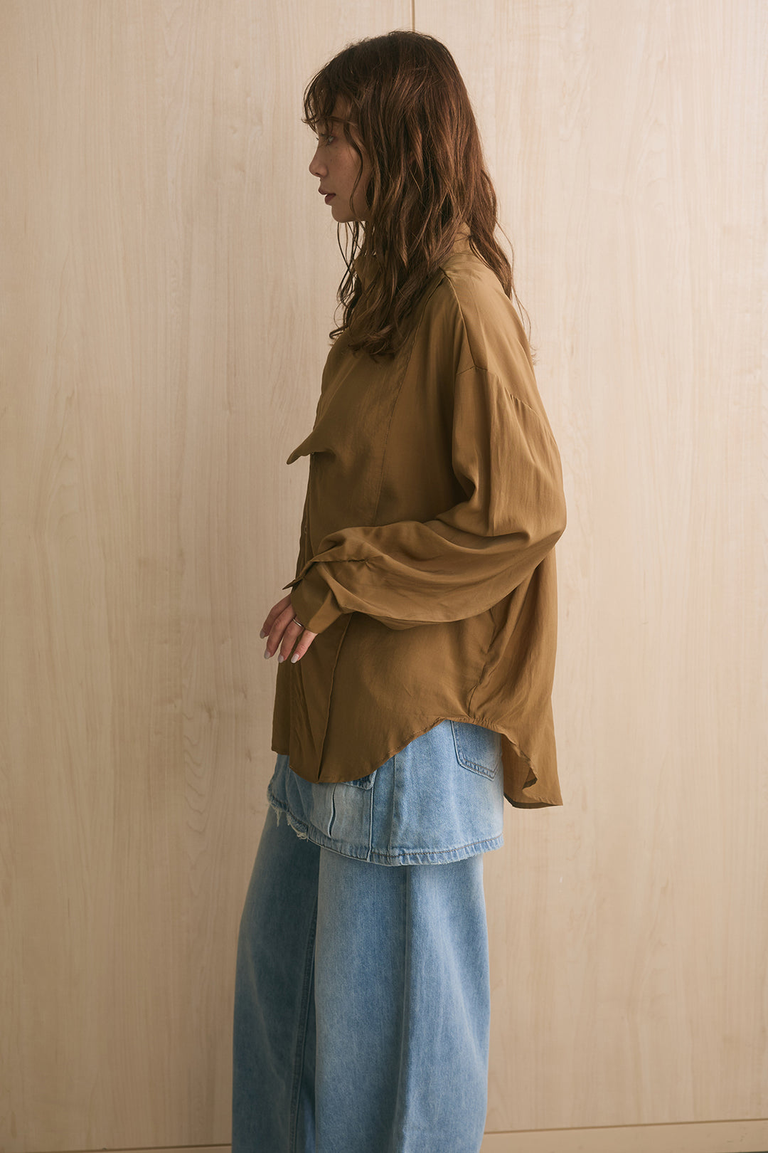[SET]アシンメトリーネックデザインシャツ+ウエストアシメタータンチェックパンツ(2set)