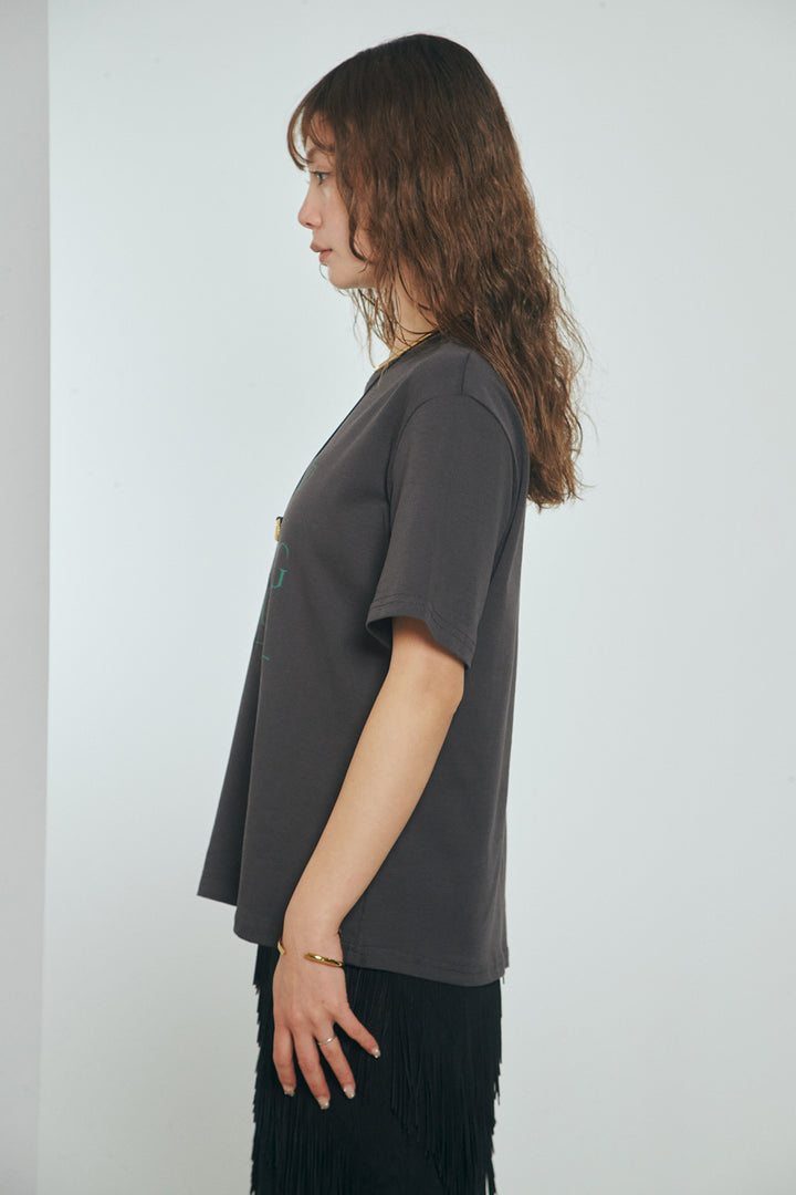 [SET]半袖TIMEロゴカットソー+斜めフリンジデザインスカート(2set)