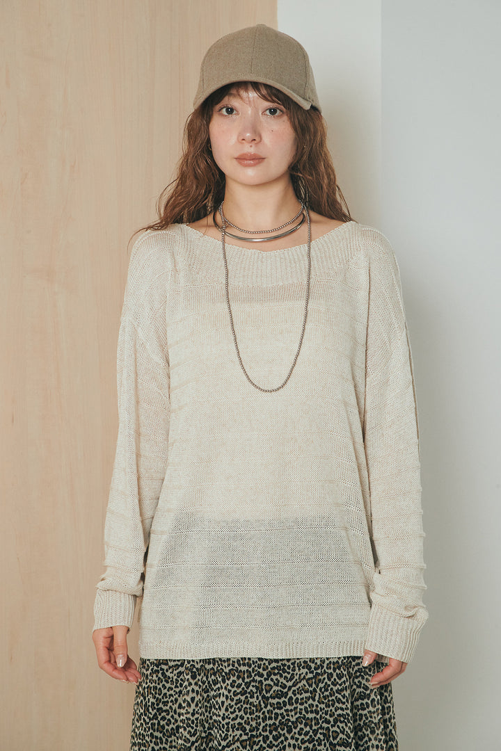 [SET]麻混リラックスニットトップス+ベルト付きカラーデニムパンツ(2set)