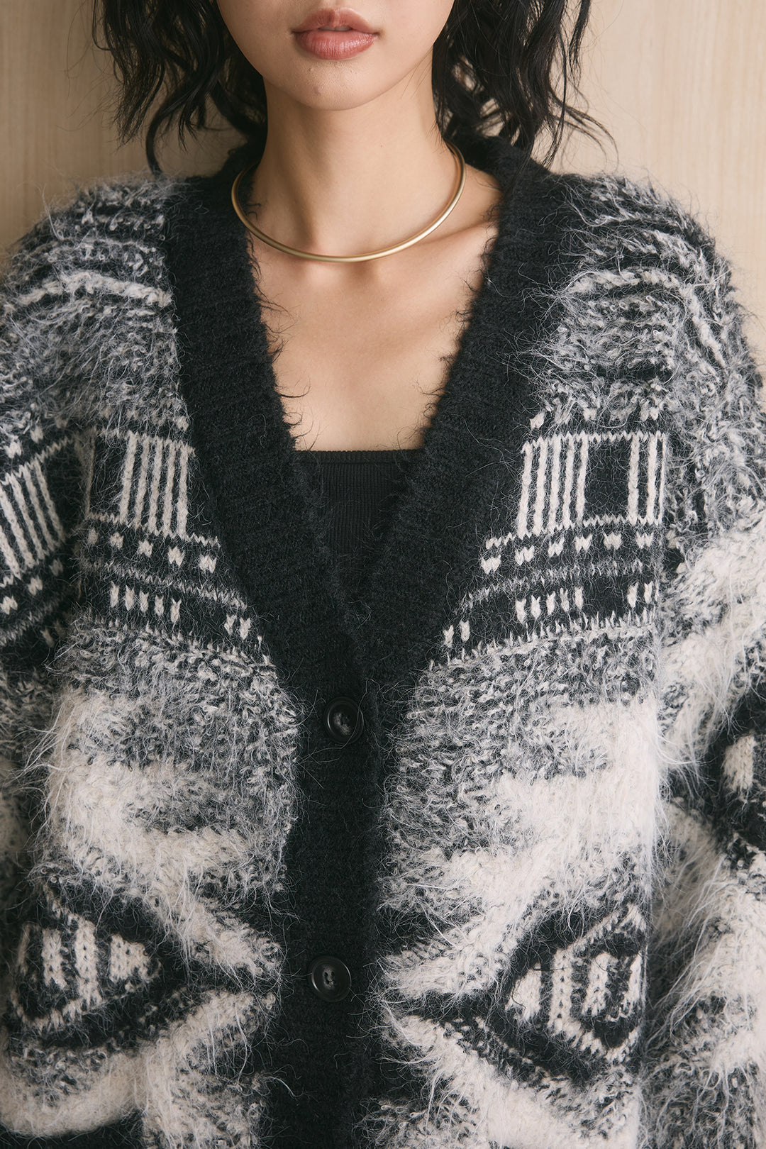 [SET]ボヘミアンジャガードニットカーデ+スタンドカラーデニムオールインワン(2set)