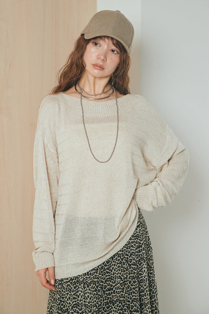 [SET]麻混リラックスニットトップス+リラックスレオパードロングスカート(2set)