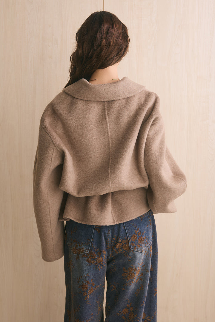 [SET]ウール70ワイドミドルコート+編みベルト付きレザーライクハーフパンツ(2set)