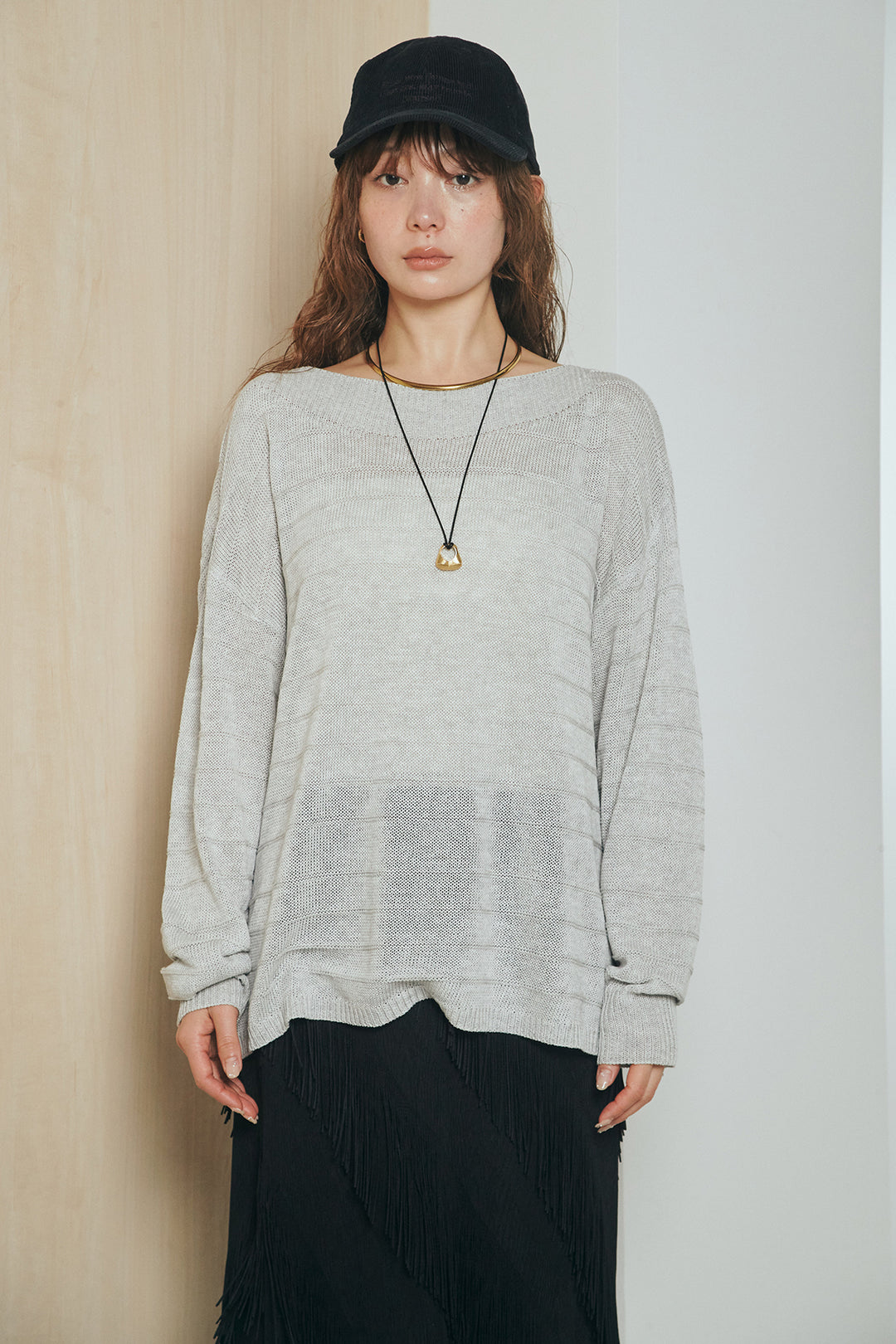 [SET]麻混リラックスニットトップス+リラックスレオパードロングスカート(2set)