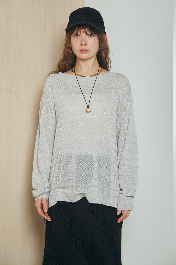 [SET]麻混リラックスニットトップス+リラックスレオパードロングスカート(2set)