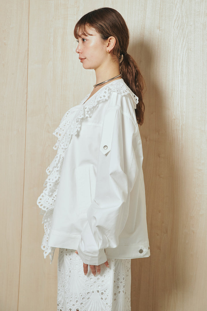 [SET]レースフリルドッキングアウター+レース刺繍リラックスパンツ(2set)