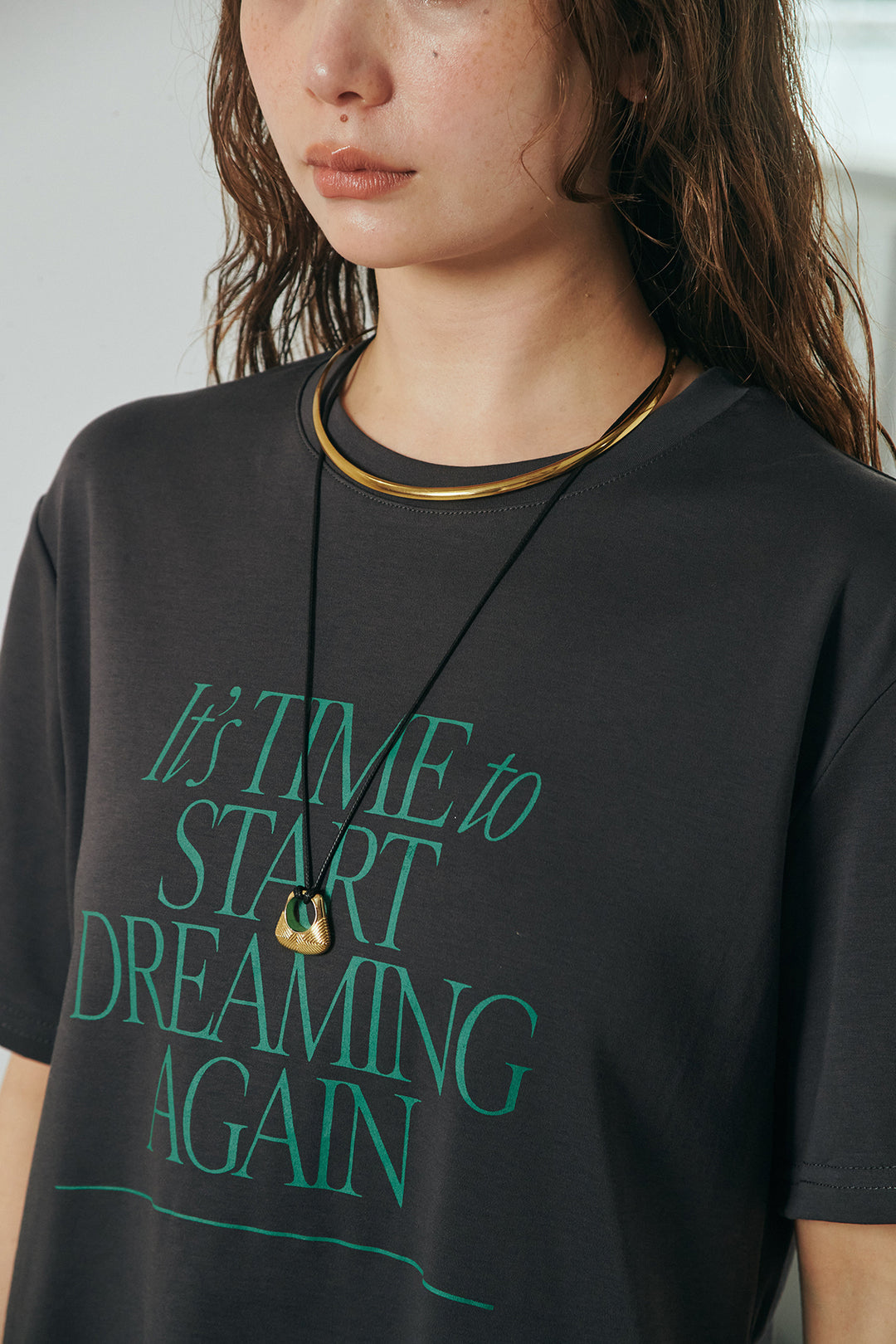 [SET]半袖TIMEロゴカットソー+斜めフリンジデザインスカート(2set)