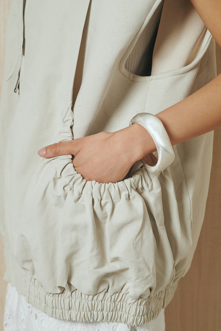 [SET]ショルダー切替スタンドネックジップベスト+レース刺繍リラックスパンツ(2set)