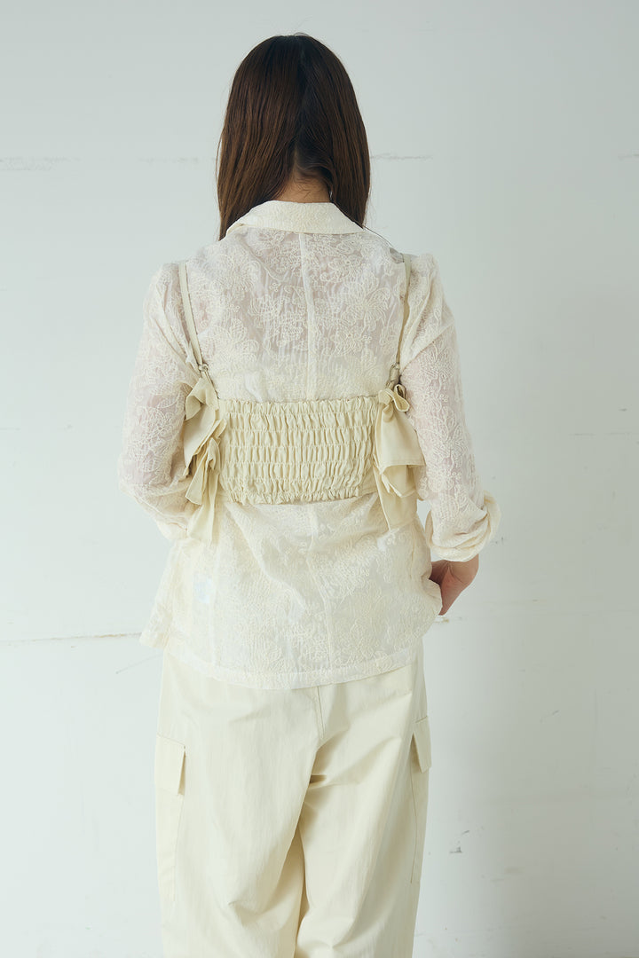 [SET]刺繍シアーテーラードジャケット+撥水フリルビスチェ+撥水ジョガーパンツ(3set)