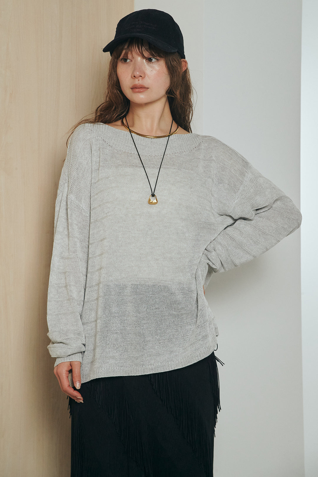 [SET]麻混リラックスニットトップス+リラックスレオパードロングスカート(2set)