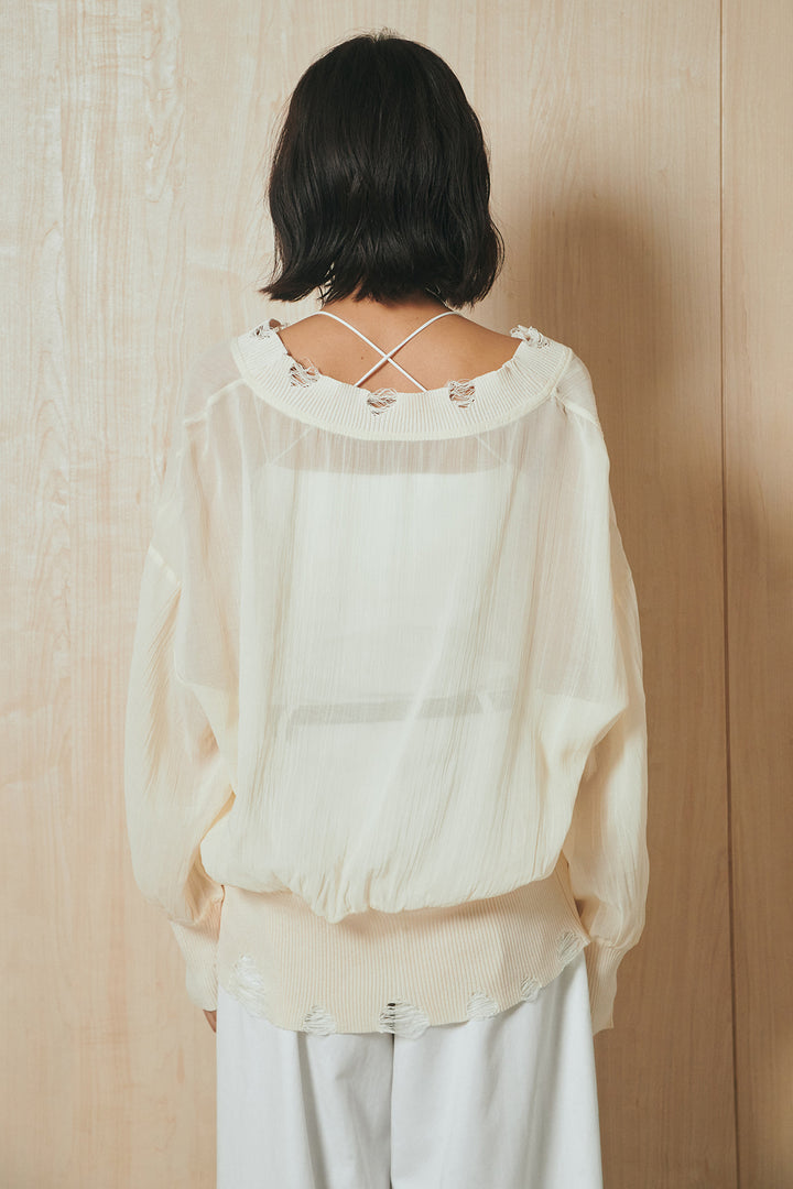 [SET]Vネックダメージデザイントップス+フロントフラップポケットベルト付きワイドパンツ(2set)
