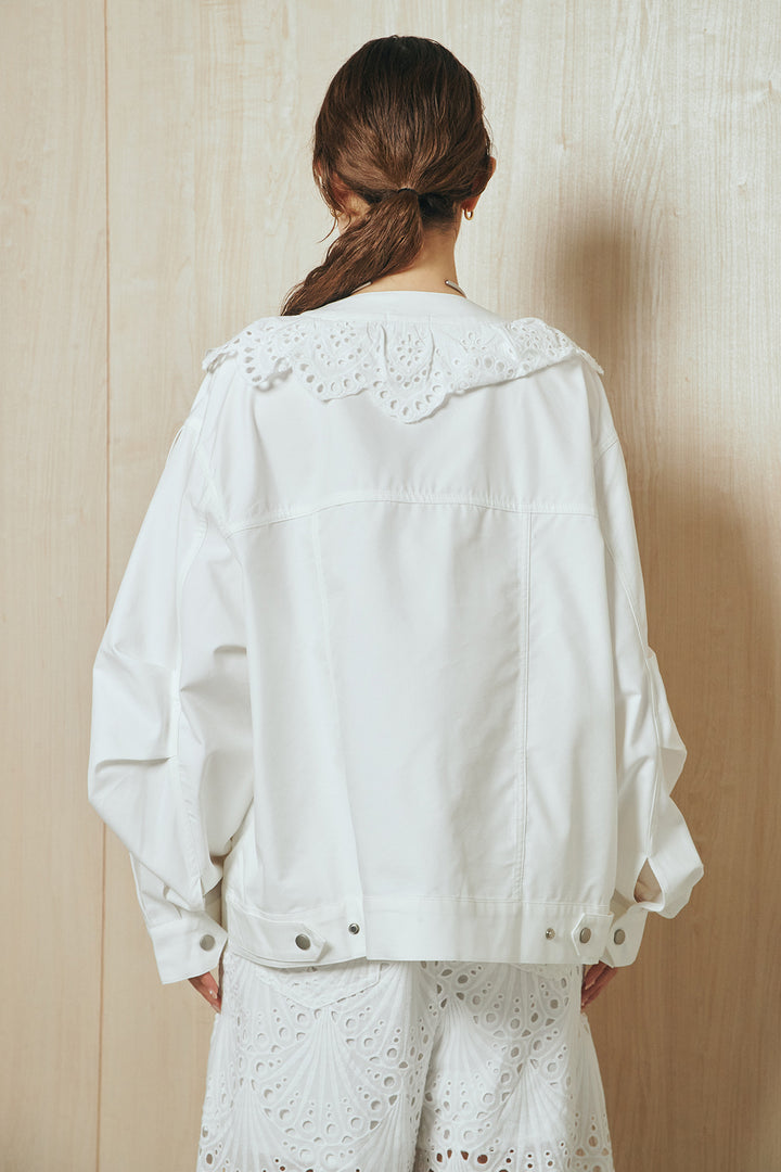 [SET]レースフリルドッキングアウター+レース刺繍リラックスパンツ(2set)