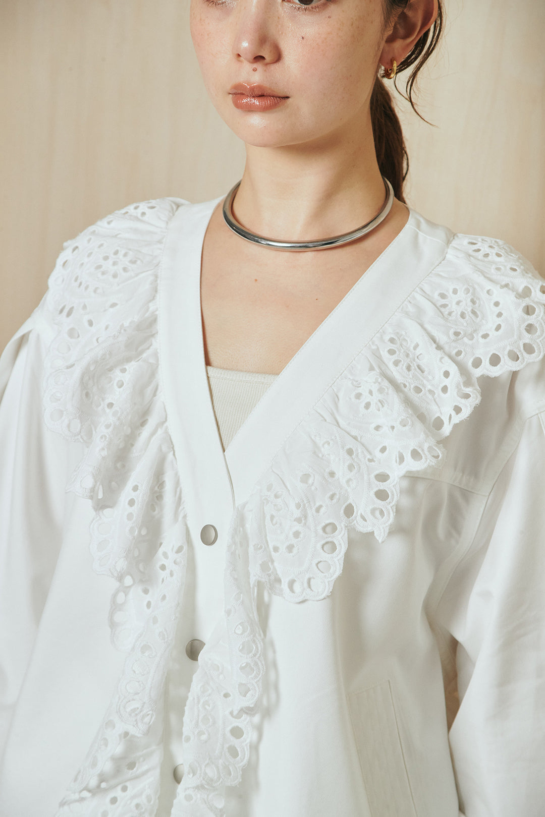 [SET]レースフリルドッキングアウター+レース刺繍リラックスパンツ(2set)