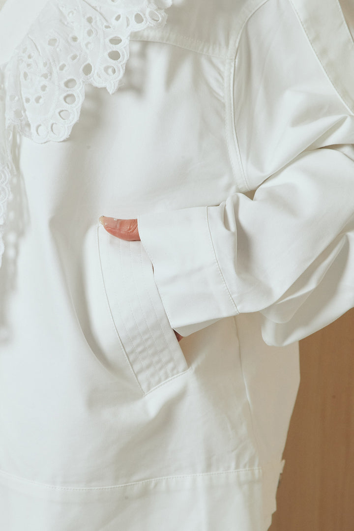 [SET]レースフリルドッキングアウター+レース刺繍リラックスパンツ(2set)