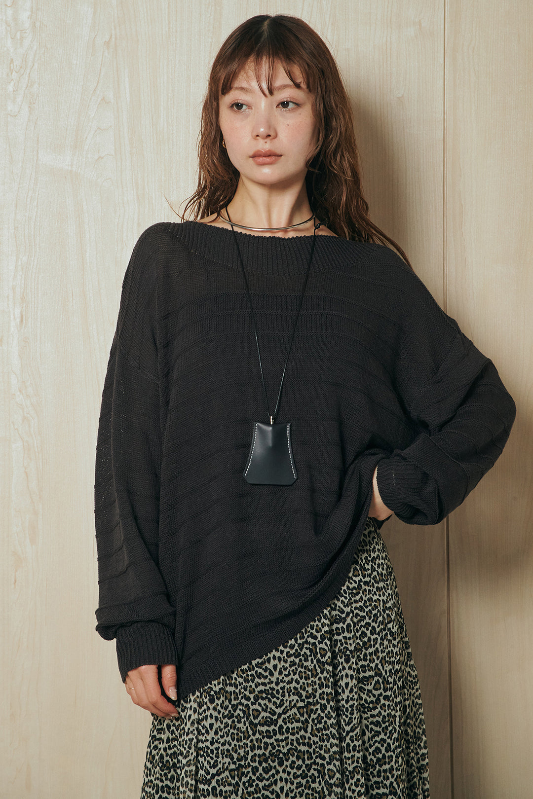 [SET]麻混リラックスニットトップス+ベルト付きカラーデニムパンツ(2set)