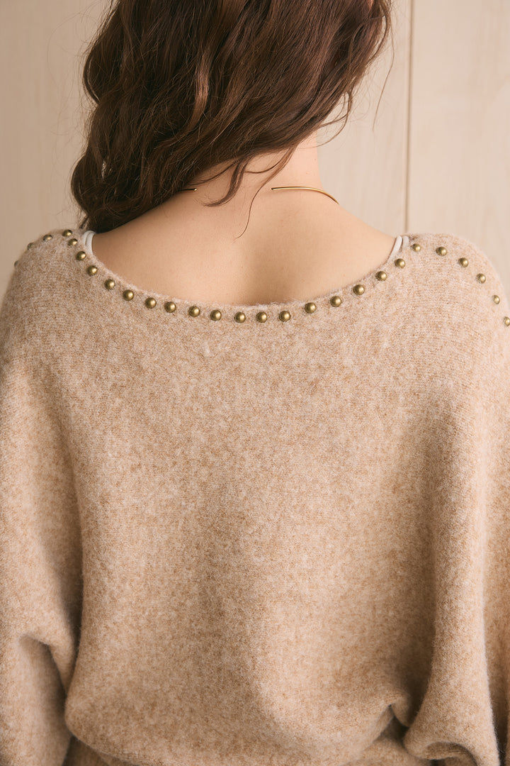 【着回しセット】[SET]スタッズトリムドルマンオーバーニット+スタッズトリムドルマンオーバーニット+フラワーモチーフ刺繍カーブデニム(3set)