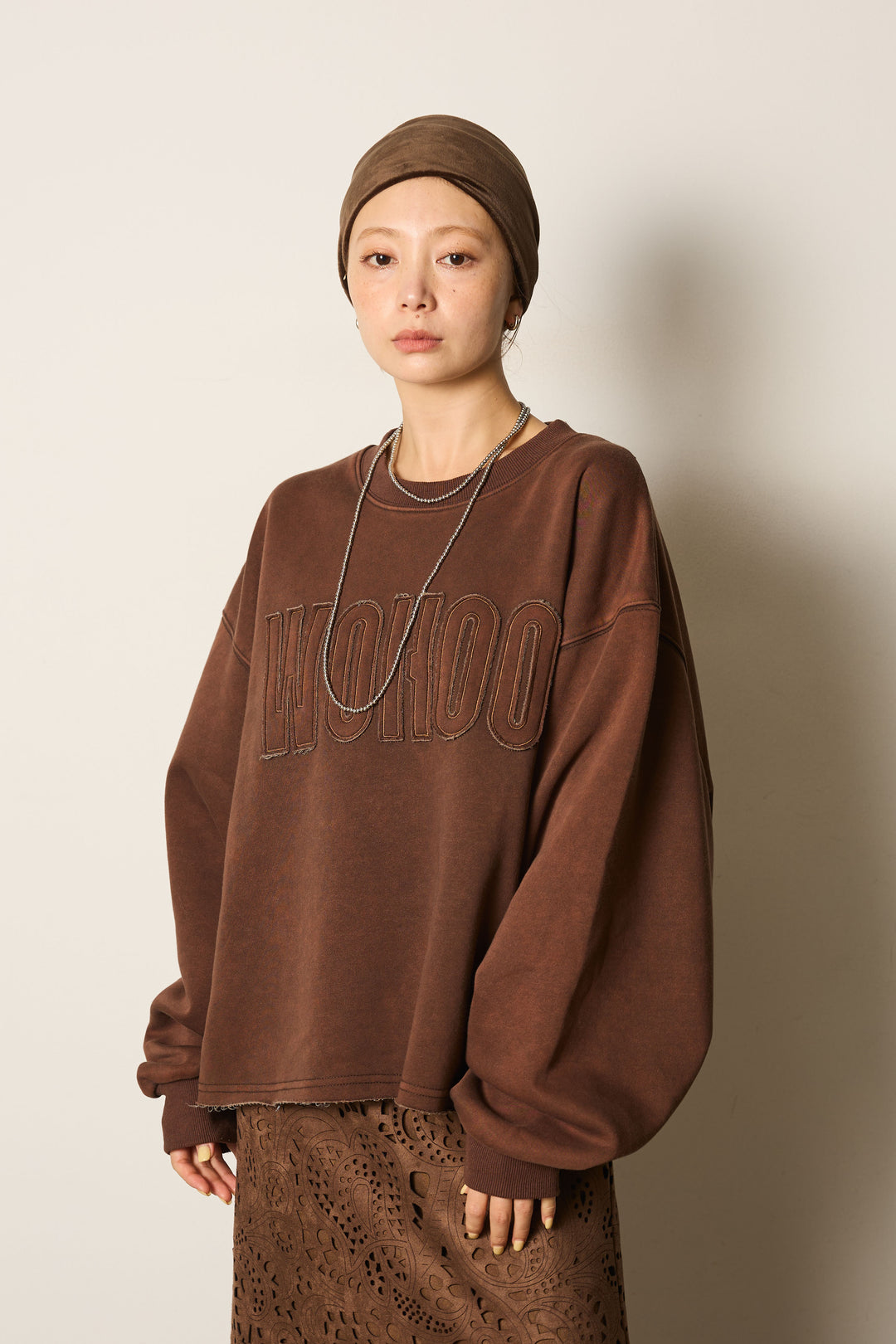 [SET]ピグメント配色ロゴスウェット+レオパード柄ワイドスカート(2set)