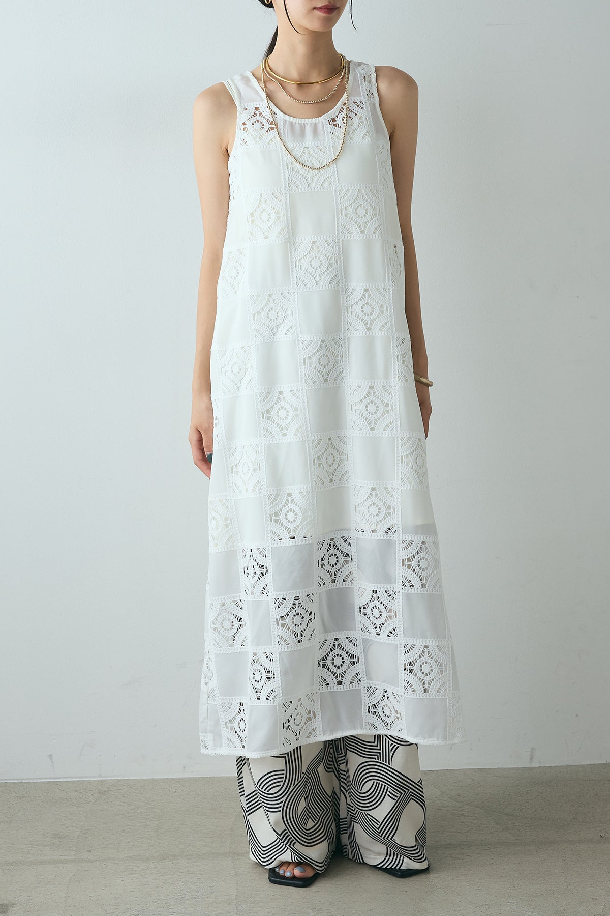 ロングワンピース ノースリーブ エレカジ レース L3318 ONE PIECE – ESICA