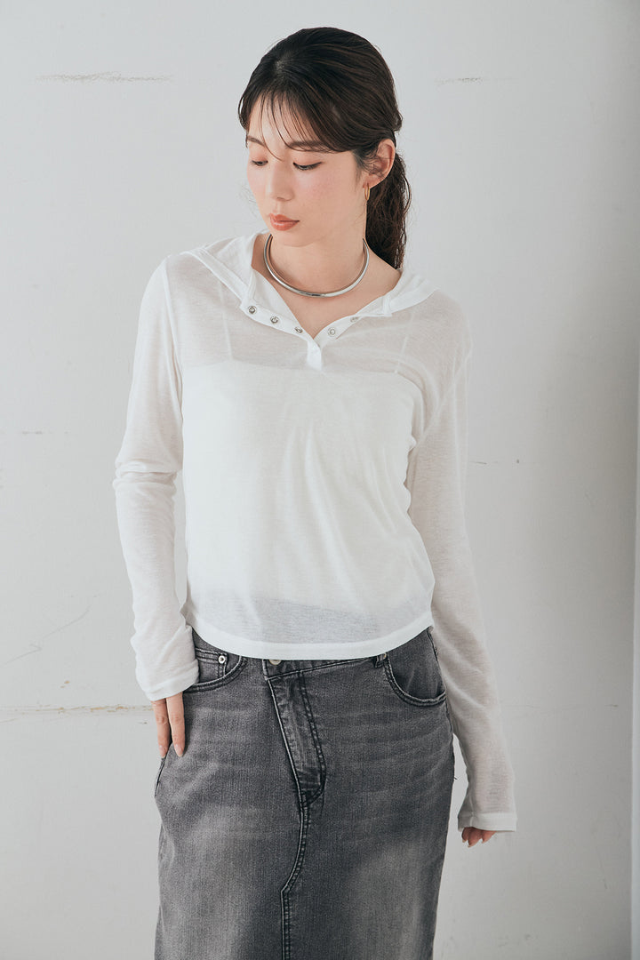 [SET]オーバーデニムジャケット+ウエストクロスデニムタイトスカート+シアーリブフーディプルオーバー(3set)