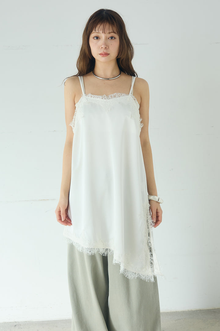 サテンレースアシメキャミ