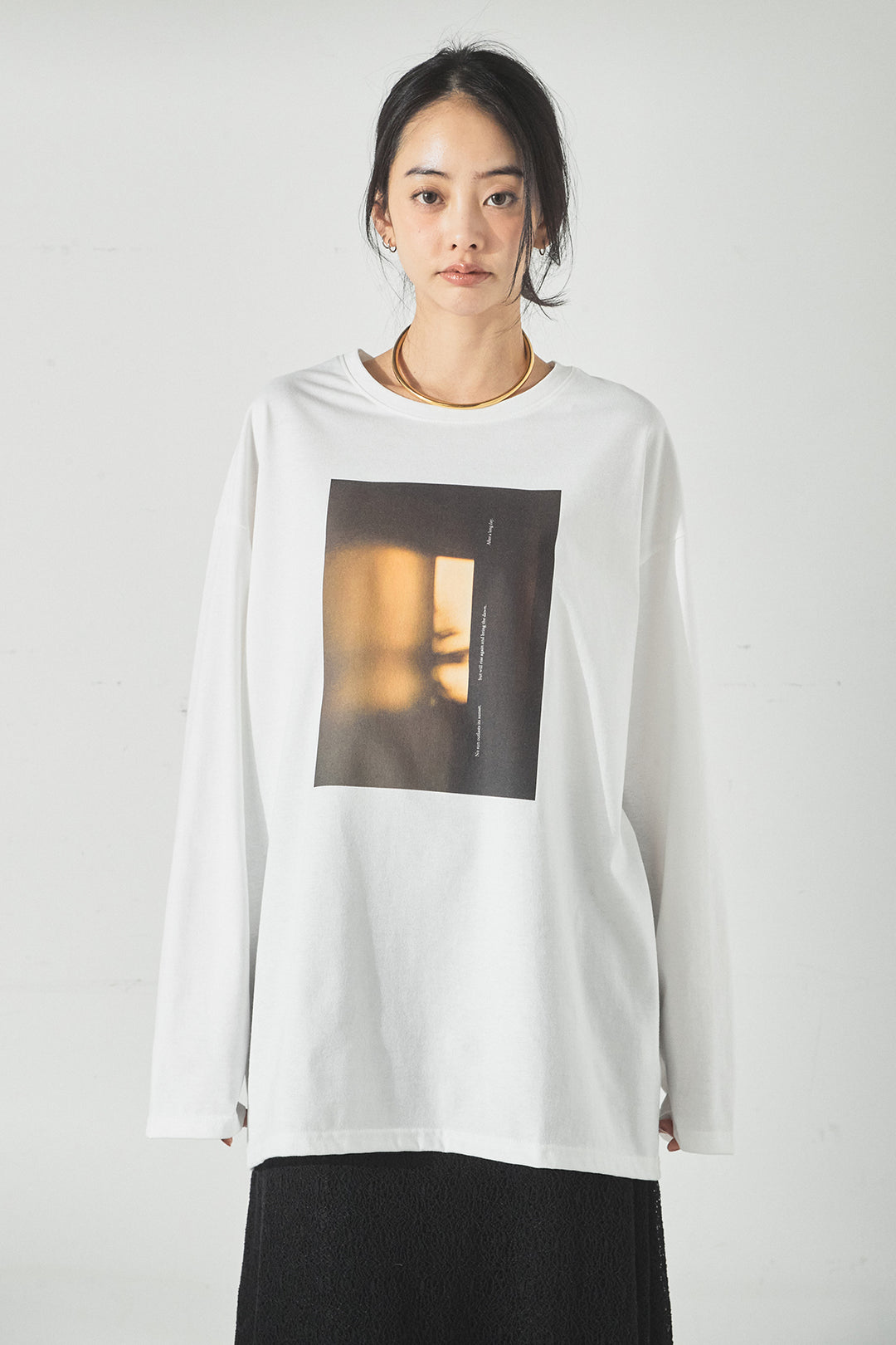 [SET]加工デニムレザー襟付きデニムブルゾン+長袖アソートフォトTシャツ(2set)